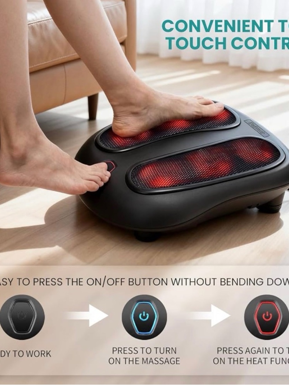 Nekteck Shiatsu Foot Massager with Heat - Black - Picture 3 of 8